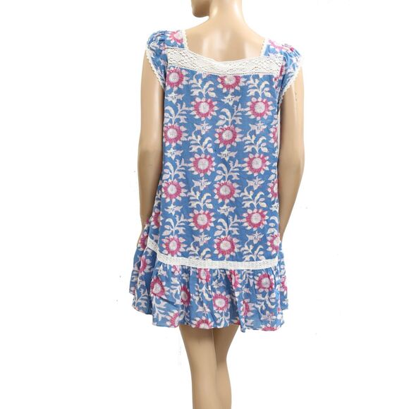 Free people Alessia Print Mini Dress Floral Flutter Sleeve Lace Cotton M 283513 - Picture 3 of 4